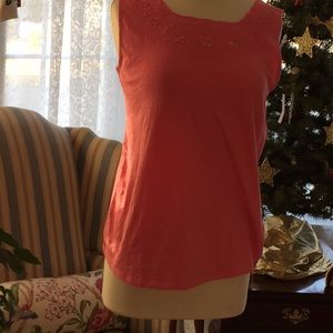 Talbots NWT embroidered-neck cotton coral tank